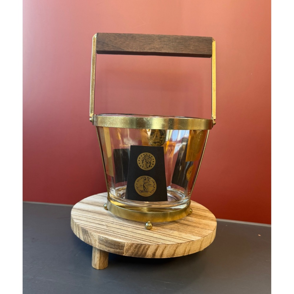 Cera Ambassador Gold Coin Ice Bucket and 4 Rocks Glasses MCM Barware Set - Picture 2 of 16